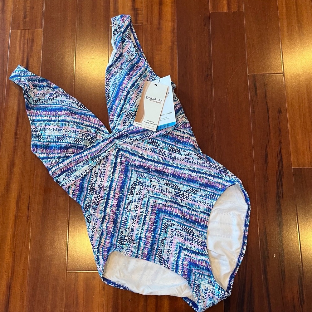New NWT Contours By Coco Reef Swimsuit Ultra Blue Purple One Piece Sz 12 / 36B C - Picture 1 of 5